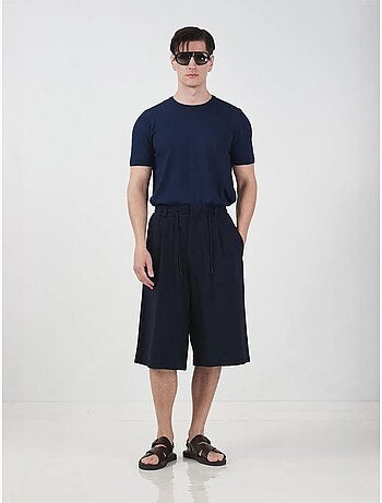 Calções compridos de perna larga estilo chino com cintura com cordão giesto