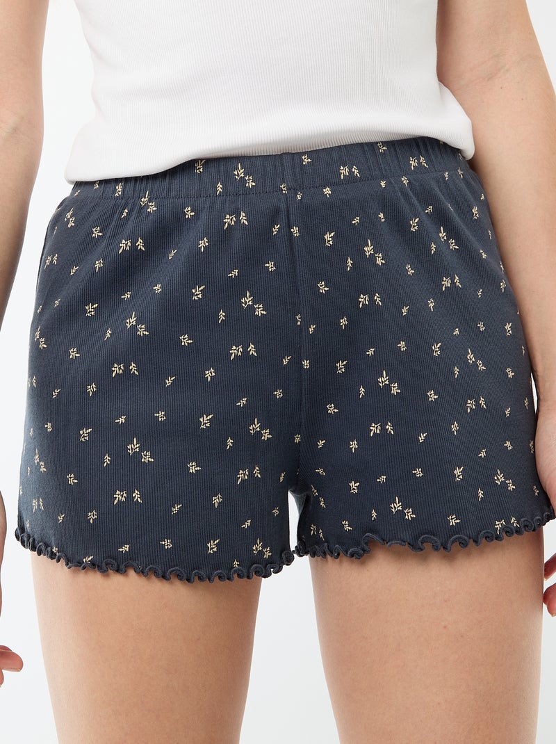 Calções curtos de pijama com padrão floral integral em algodão Azul - Kiabi