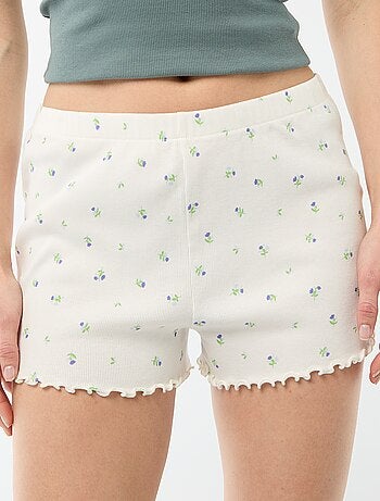 Calções curtos de pijama com padrão floral integral em algodão