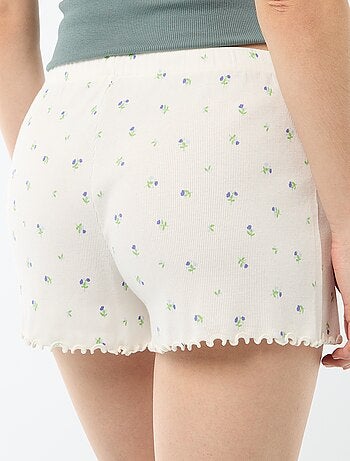 Calções curtos de pijama com padrão floral integral em algodão