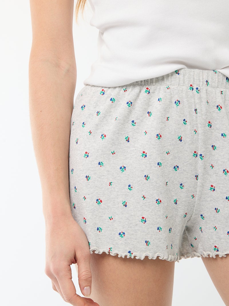 Calções curtos de pijama com padrão floral integral em algodão Cinza - Kiabi