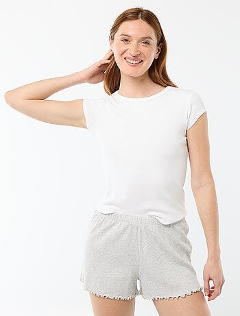 Calções curtos de pijama com padrão floral integral em algodão