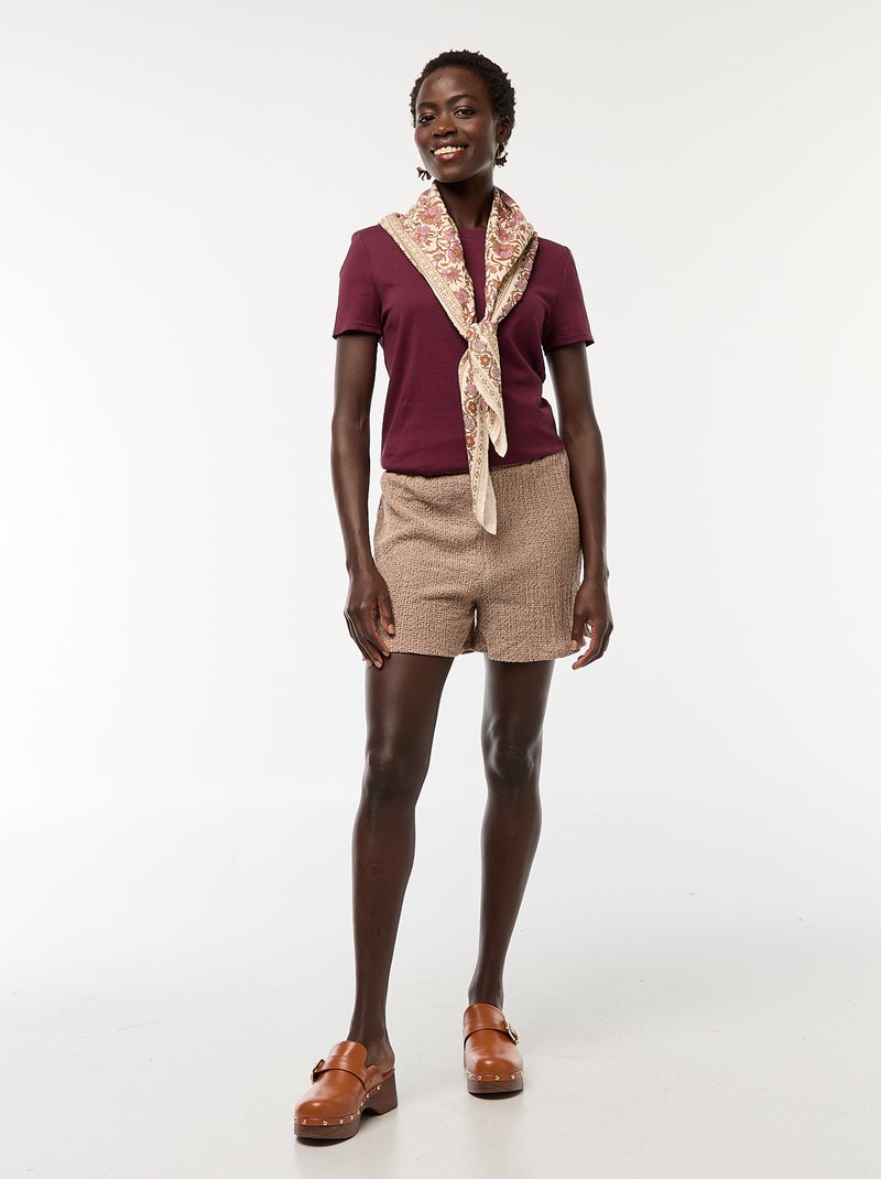 Calções curtos em malha gofrada Castanho - Kiabi