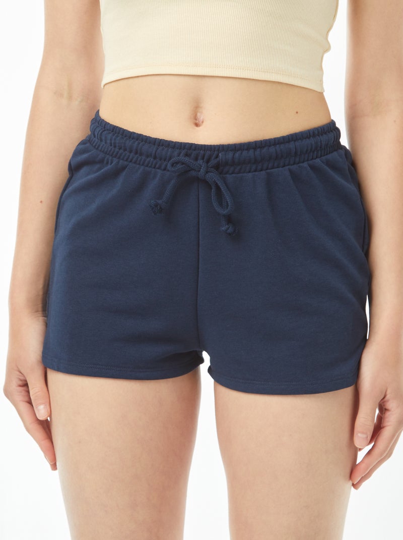 Calções curtos em moletão leve e liso Azul - Kiabi