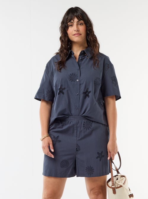 Calções de algodão com motivos vazados - Kiabi