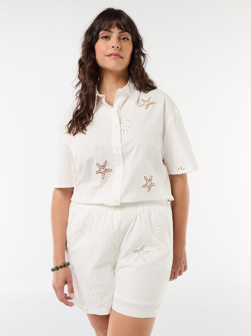 Calções de algodão com motivos vazados - Kiabi