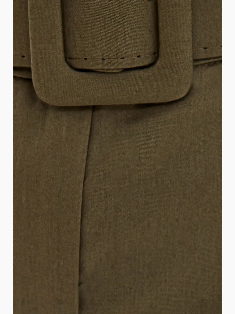 Calções de algodão de cintura subida com bolso e detalhe de cinto hiccup Verde - Kiabi