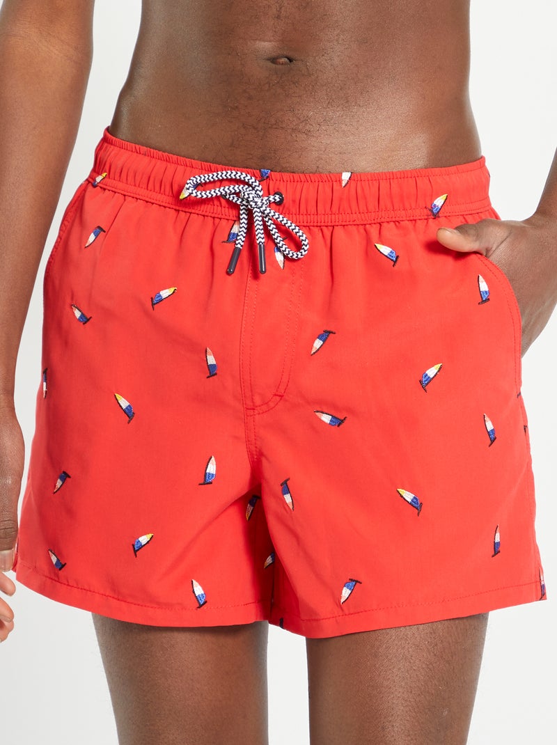 Calções de banho bordados VERMELHO - Kiabi