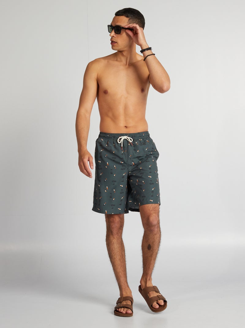 Calções de banho compridos com estampado PRETO - Kiabi