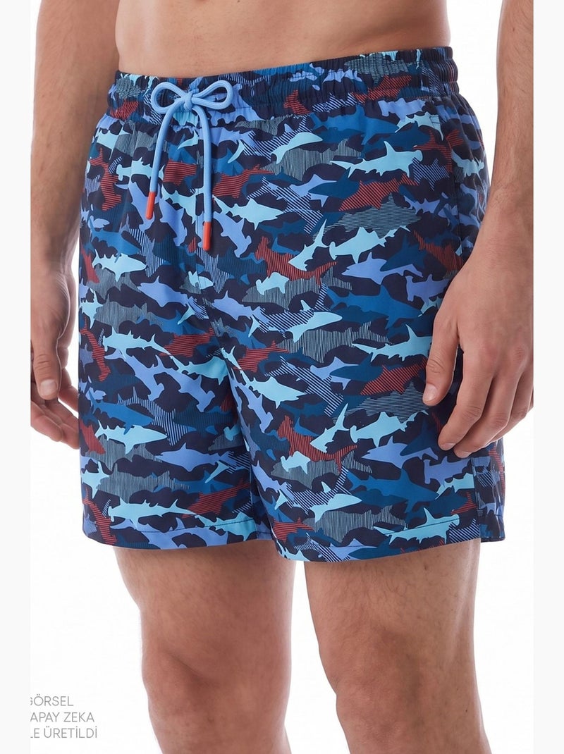 Calções de banho masculinos às riscas com padrão de peixe penti Azul-marinho - Kiabi