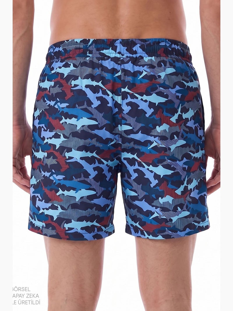 Calções de banho masculinos às riscas com padrão de peixe penti Azul-marinho - Kiabi