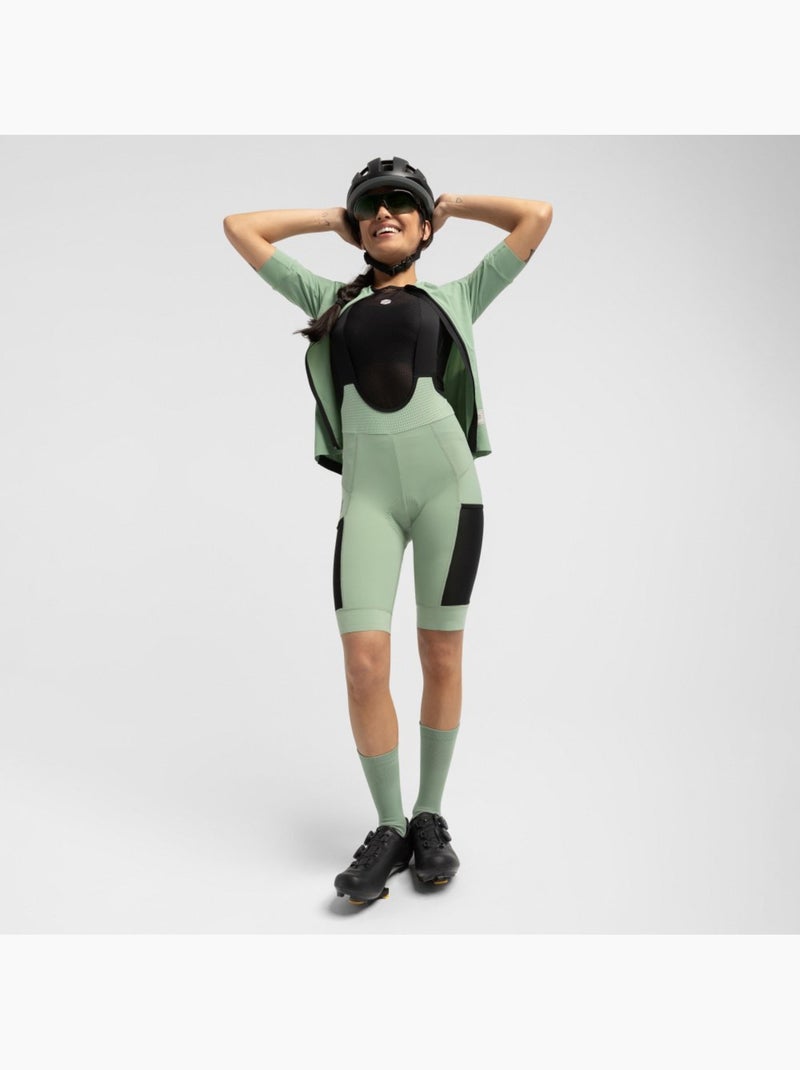 Calções de ciclismo gravel com alças para mulher Verde - Kiabi