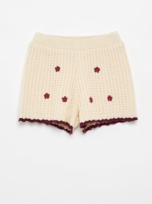 Calções de croché com detalhes bordados - Kiabi