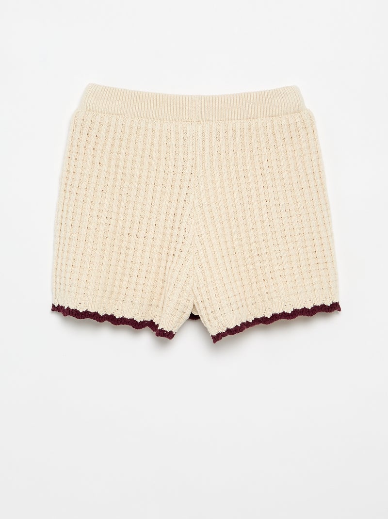 Calções de croché com detalhes bordados Bege - Kiabi