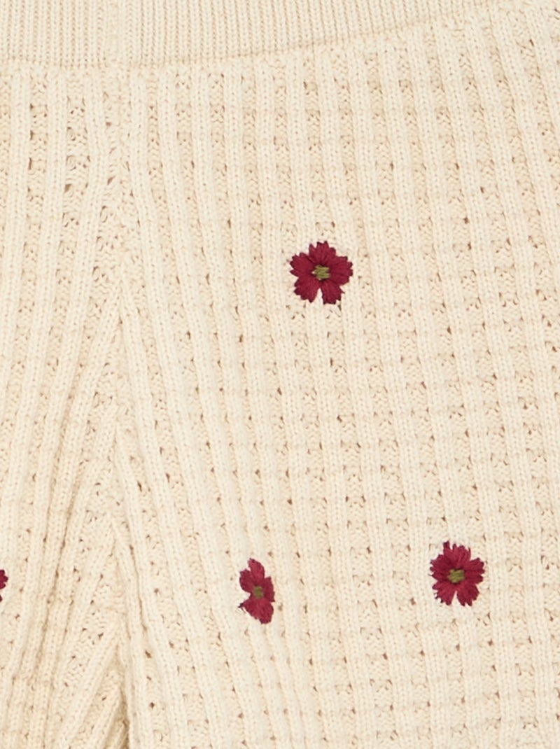 Calções de croché com detalhes bordados Bege - Kiabi