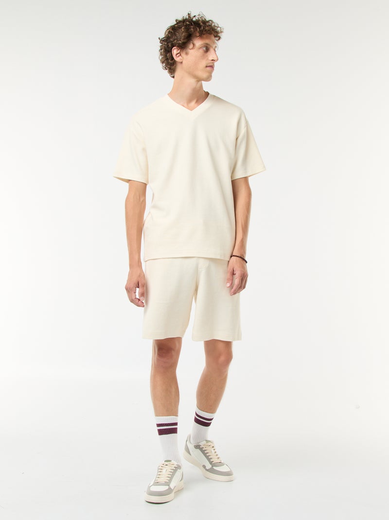 Calções de desporto com bolsos em malha de fantasia Branco - Kiabi