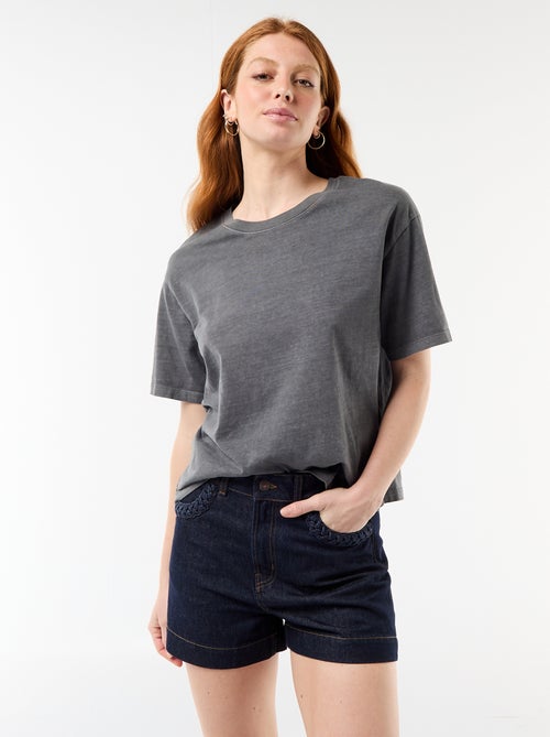 Calções de ganga com bolsos entrançados - Kiabi