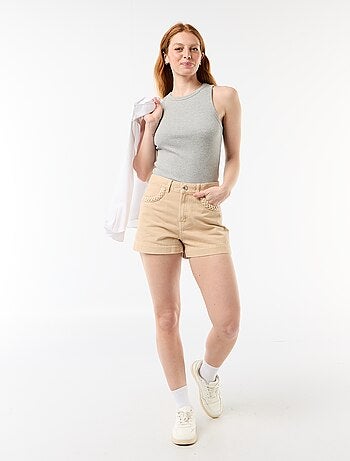 Calções de ganga com bolsos entrançados