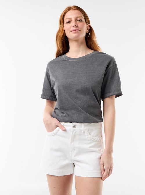 Calções de ganga com bolsos entrançados - Kiabi