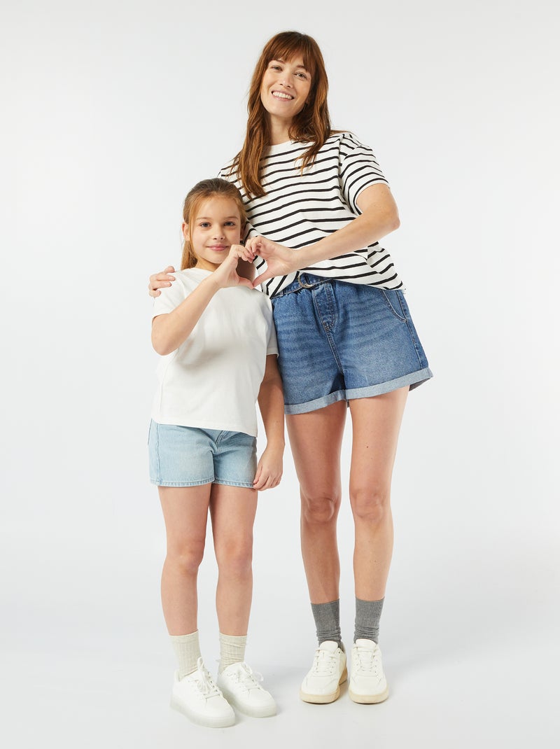 Calções de ganga com cintura subida AZUL - Kiabi