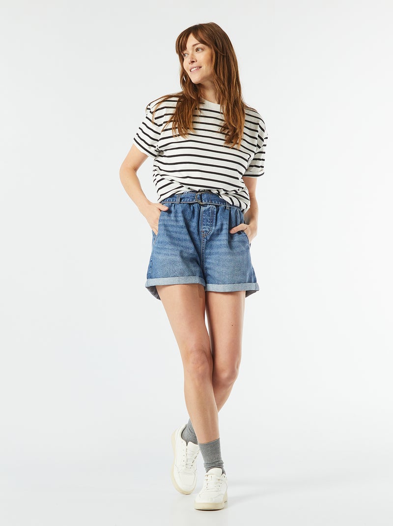 Calções de ganga com cintura subida AZUL - Kiabi