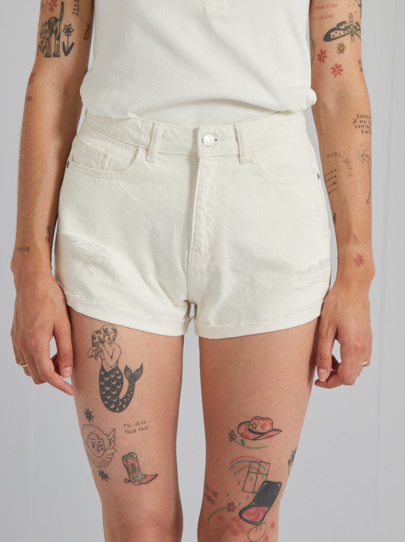 Calções de ganga com cintura subida BRANCO - Kiabi