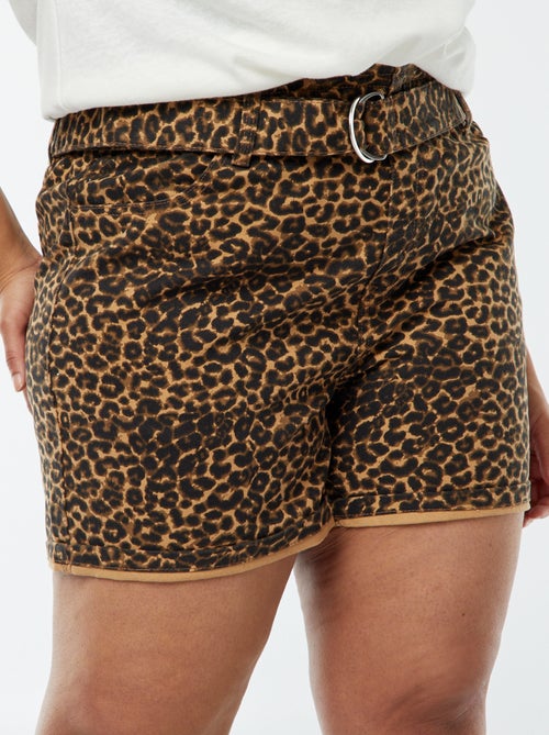 Calções de ganga com cintura subida e cinto - Kiabi