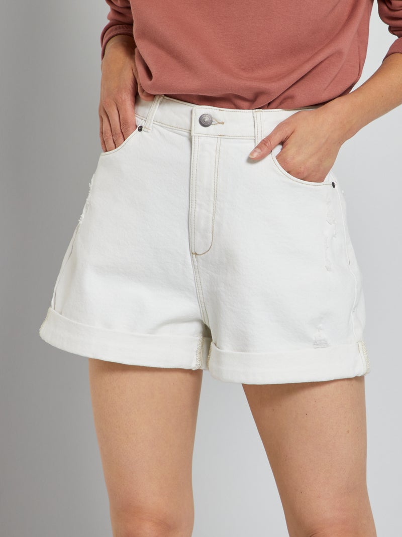 Calções de ganga com rasgões Branco - Kiabi
