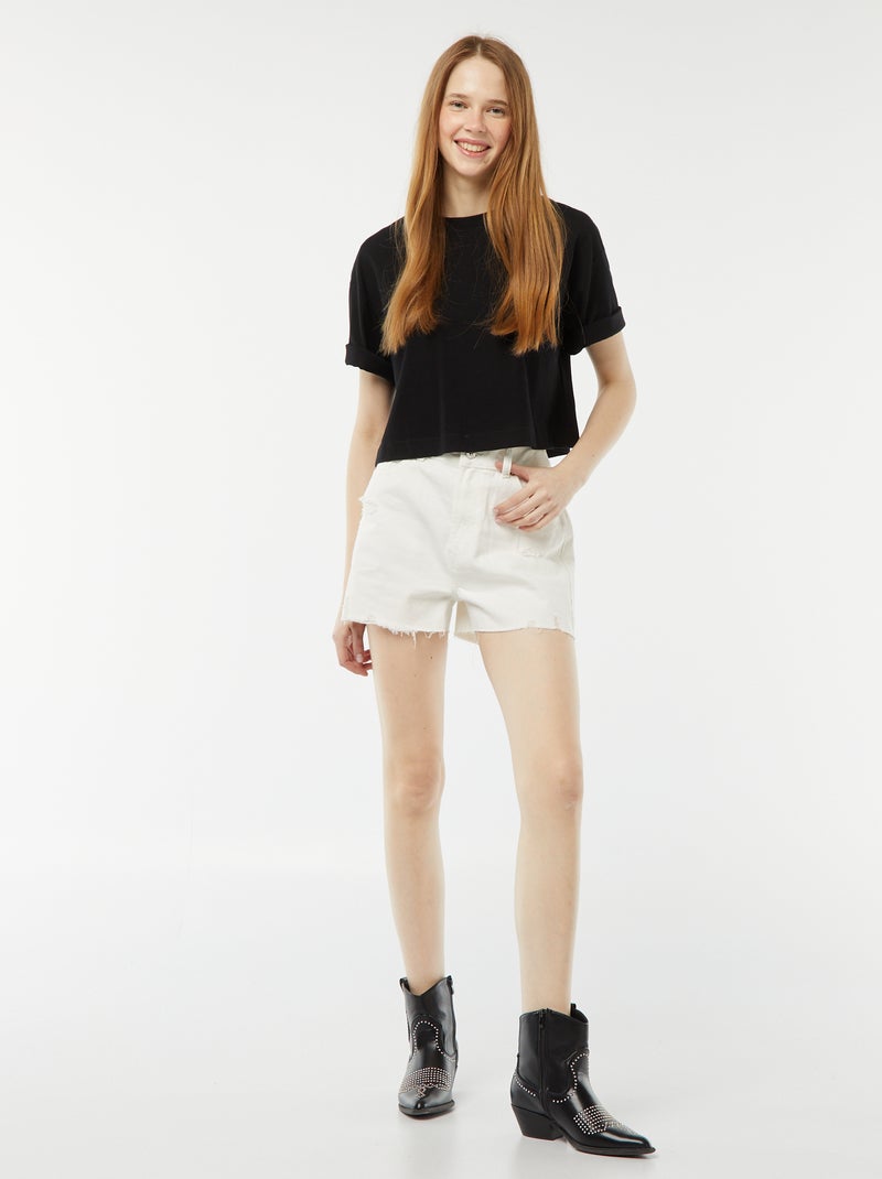 Calções de ganga com rasgões e acabamentos a cru Branco - Kiabi