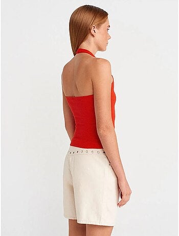 Calções de ganga de algodão para mulher com cintura com cordão dilvin