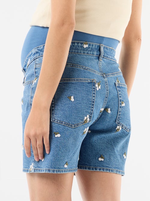 Calções de ganga de cintura alta de maternidade com bordados - Kiabi