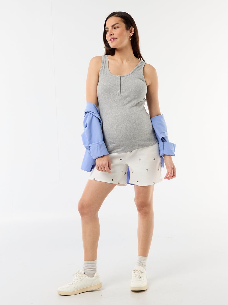 Calções de ganga de cintura alta de maternidade com bordados Branco - Kiabi