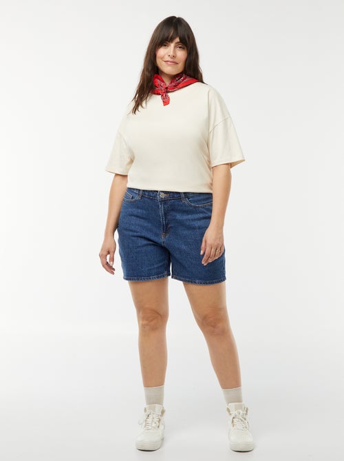 Calções de ganga de cintura subida com 5 bolsos - Kiabi