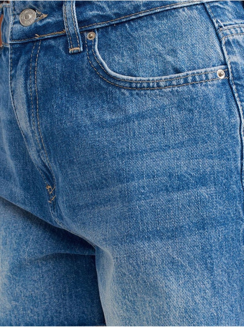 Calções de ganga de cintura subida com fecho de botão dilvin Azul-safira - Kiabi
