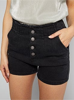 Calções de ganga de cintura subida - Kiabi