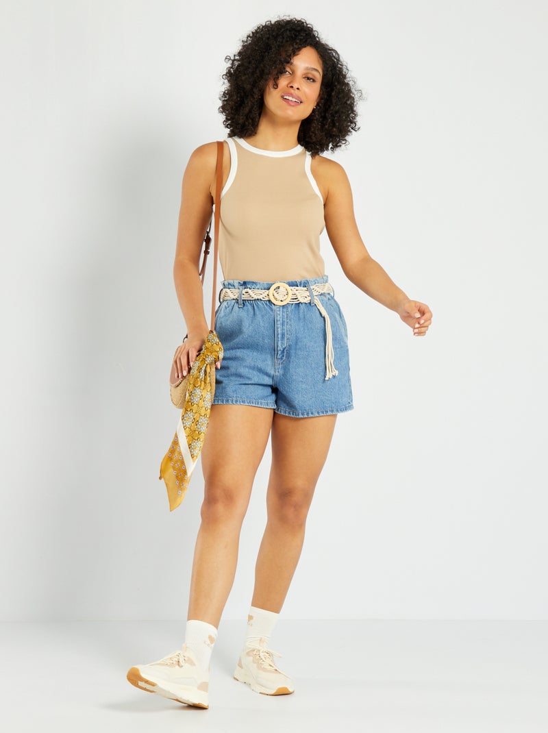 Calções de ganga paperbag  - L30 AZUL - Kiabi
