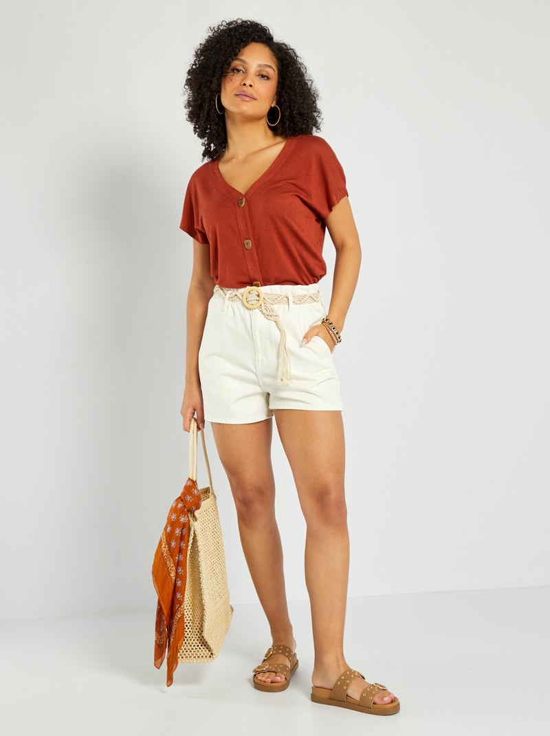 Calções de ganga paperbag  - L30 BRANCO - Kiabi