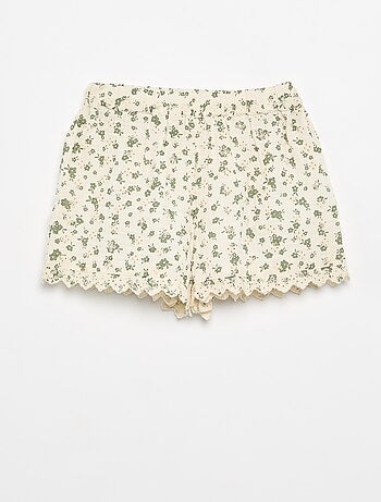 Calções de gaze de algodão com estampado floral