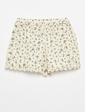 Calções de gaze de algodão com estampado floral