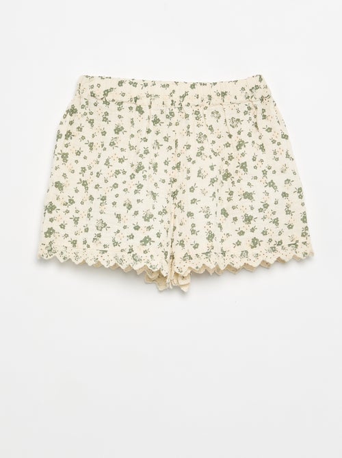 Calções de gaze de algodão com estampado floral - Kiabi