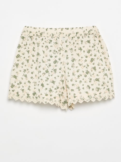 Calções de gaze de algodão com estampado floral - Kiabi