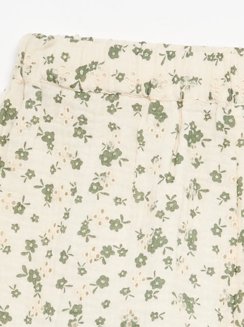 Calções de gaze de algodão com estampado floral - Kiabi