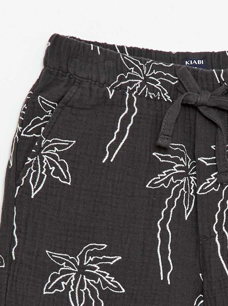 Calções de gaze de algodão com motivo bordado Preto - Kiabi