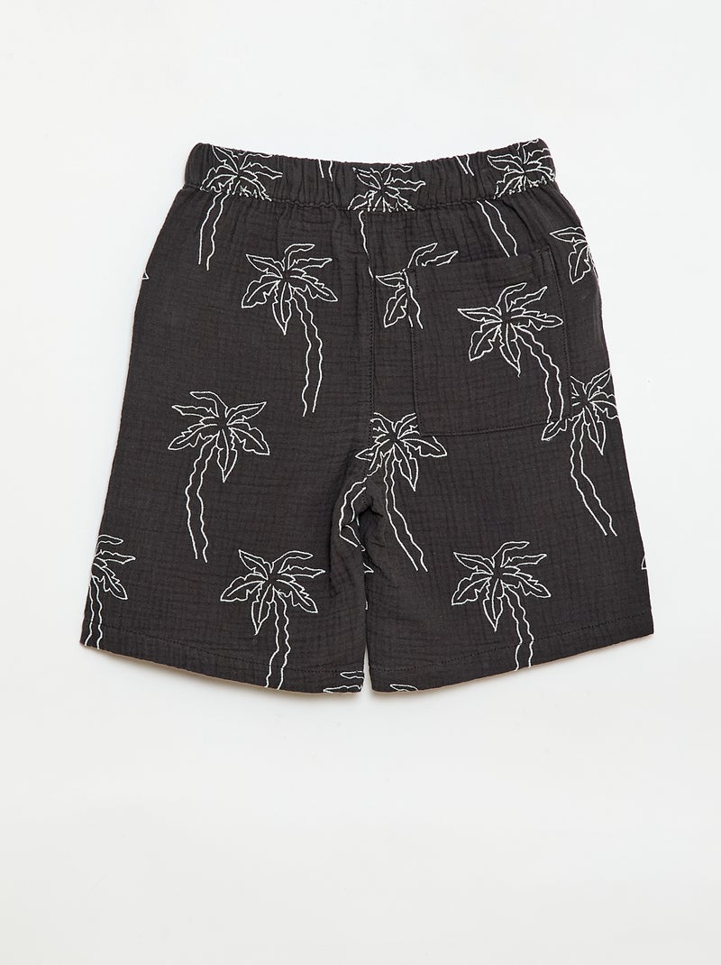 Calções de gaze de algodão com motivo bordado Preto - Kiabi