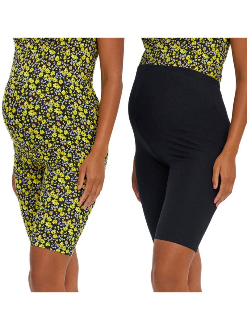 Calções de Gravidez Mamalicious Biker X2 Pretos/Amarelos para Mulher Preto - Kiabi