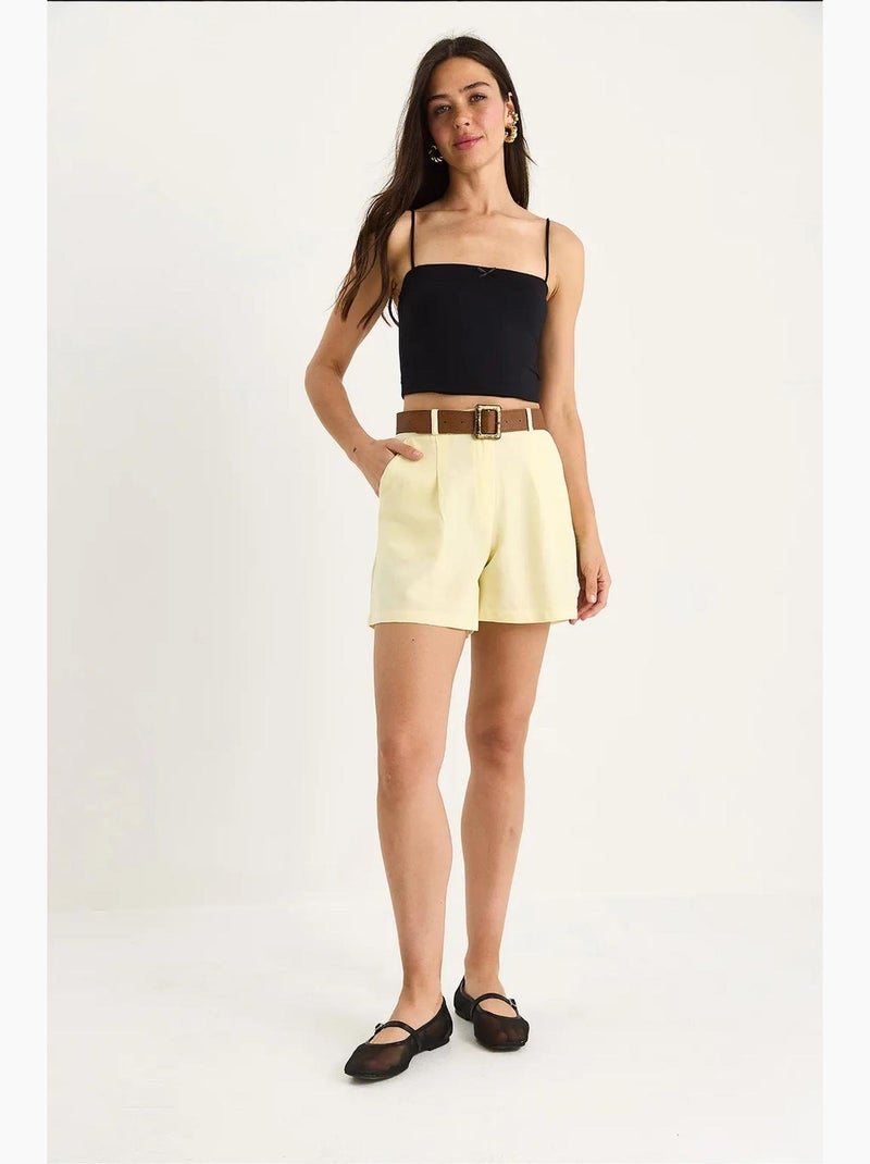 Calções de linho fino com cinto e bolso lucci Amarelo-limão - Kiabi