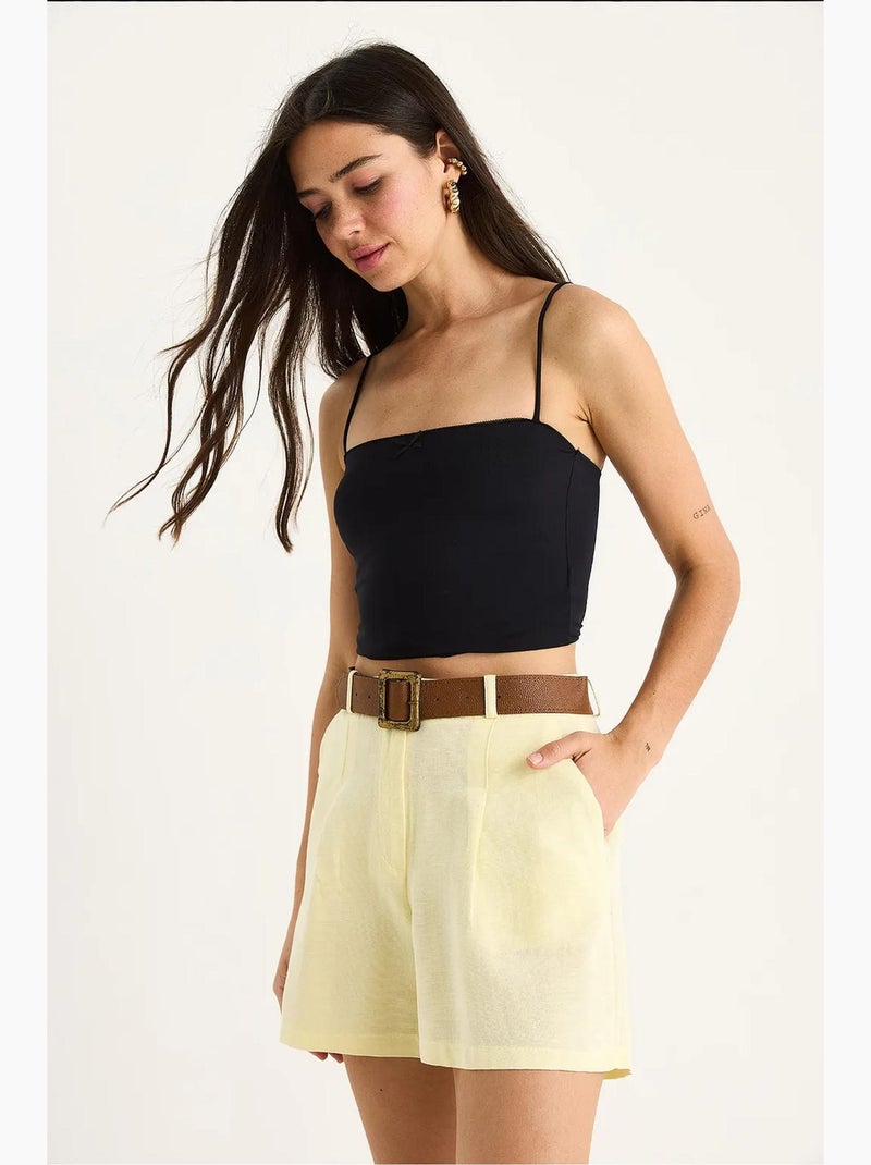 Calções de linho fino com cinto e bolso lucci Amarelo-limão - Kiabi