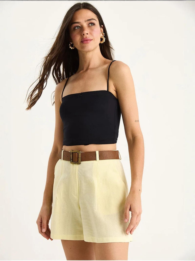 Calções de linho fino com cinto e bolso lucci Amarelo-limão - Kiabi