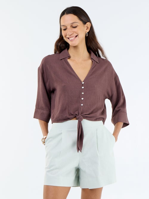 Calções de linho misto lisos - Kiabi