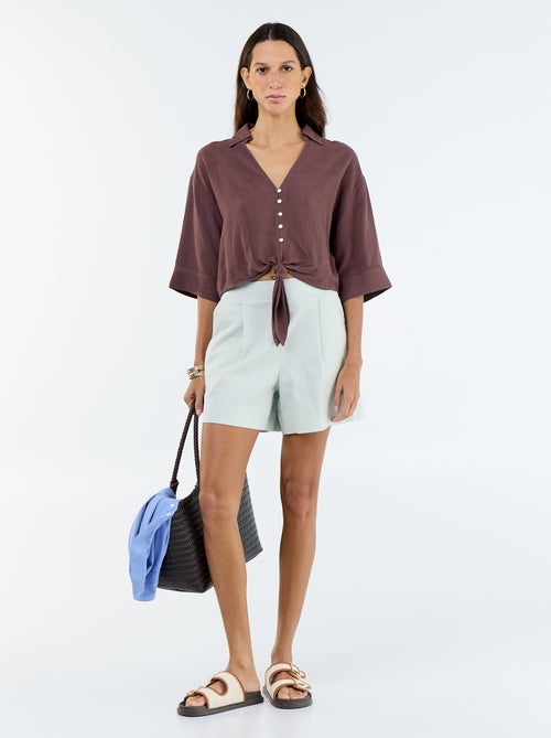 Calções de linho misto lisos - Kiabi